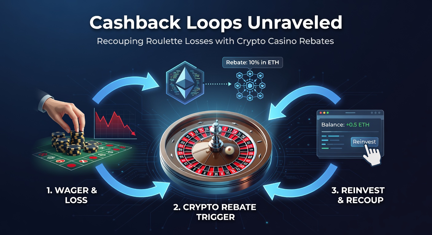 Detaillierte Infografik zu Cashback-Berechnungen in Crypto-Roulette, mit Diagrammen zu Loops und Verlustrekonstruktion