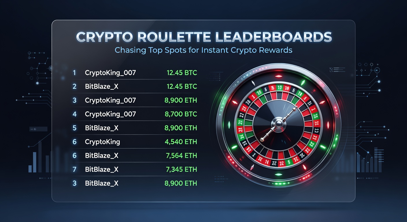 Dynamisches Leaderboard in einem Crypto-Roulette-Casino mit steigenden Punkteständen und Krypto-Preisen
