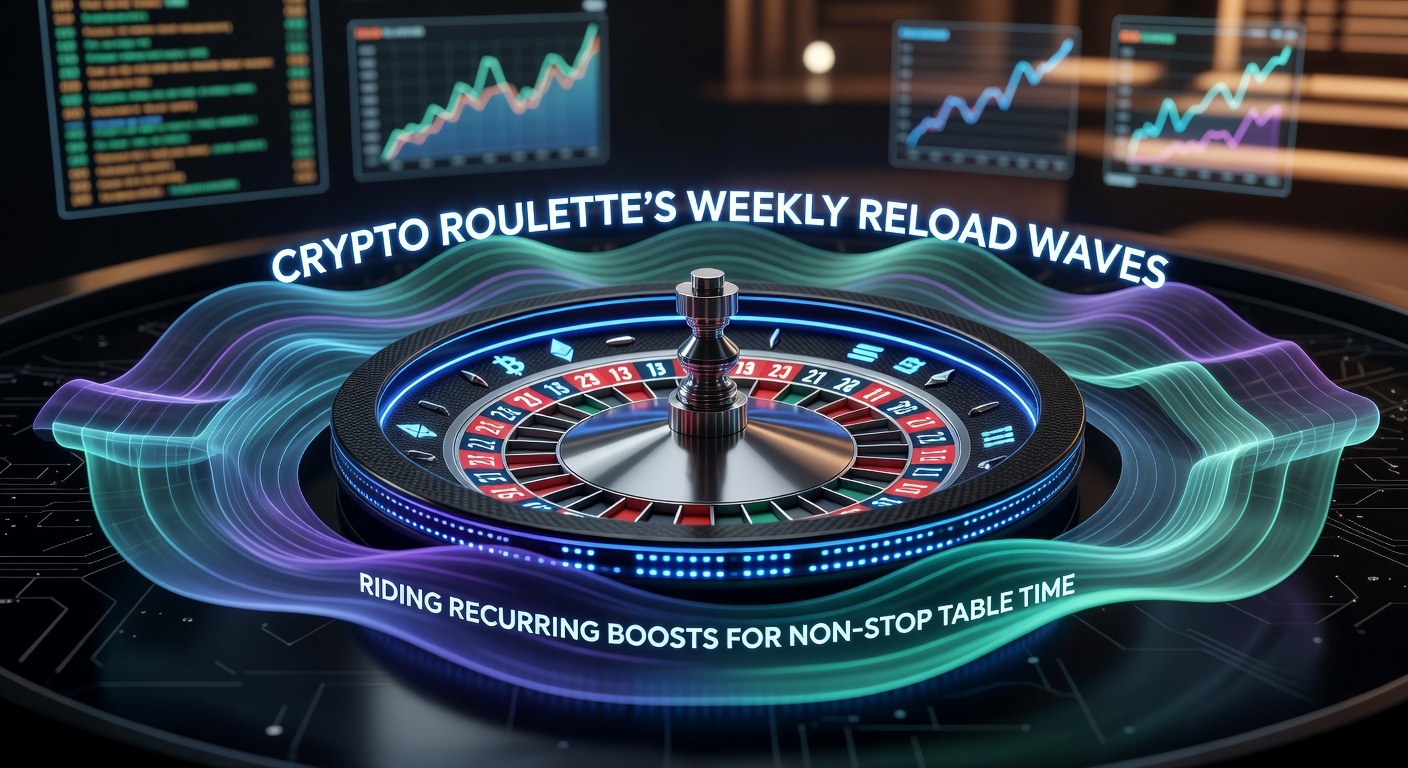Detaillierte Darstellung einer Reload-Welle mit Zeitachse, Krypto-Icons und Roulette-Elementen, inklusive Bonus-Prozentsätzen